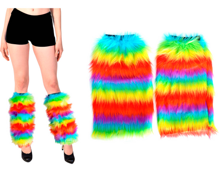 Rainbow Fluffy Festival Leg Warmers