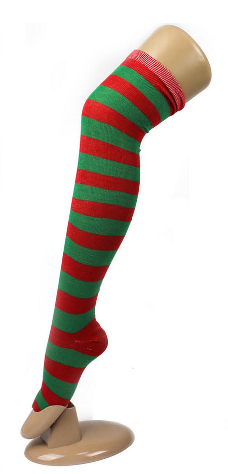 Over the Knee Socks - Red and Green Stripes