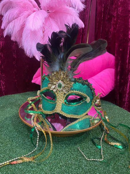 Mask - Green and Gold with feathers