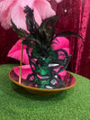 Mask - Green Satin with Black Lace and Feather